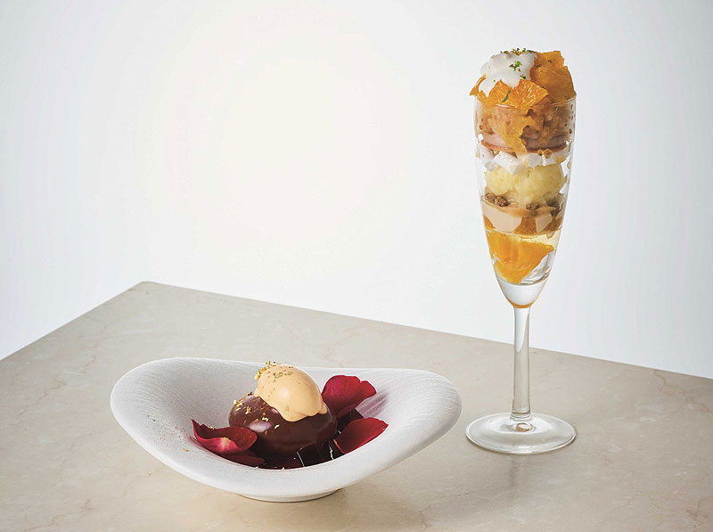La Boutique de Yukinoshita Kamakuraの「Parfait élégance d'agrumes」と「Fondant au chocolat rose framboise」